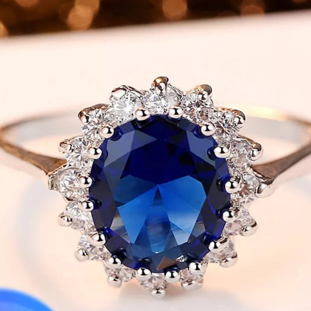 *NEW Princess Cut 3.2ct Lab Sapphire Silver Ring